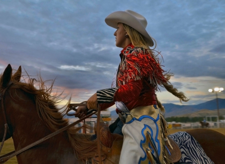 Now I'm Here - women, fun, female, chaps, hats, models, western, girls, cowgirls, style, rodeo, horses, blondes