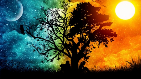 The Tree. . - moon, sky, sun, the tree, tree, fire