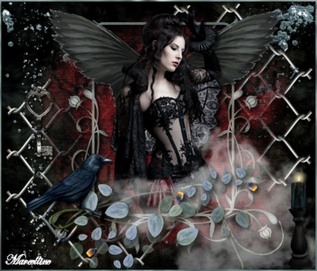 GOTHIC ANGEL - angel, female, wings, gothic, black, raven, bird