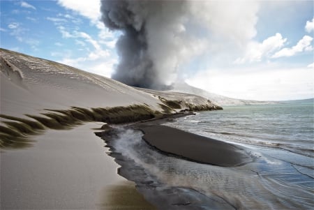 volcanic beach - beach, ocean, volcanic, dunes