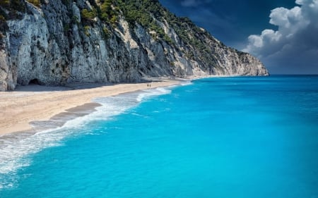 Turquoise ocean - cloud, sand, sky, rock, beaches, ocean