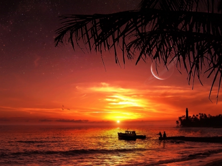 Sunset Ocean - beach, sunset, sea, ocean, nature