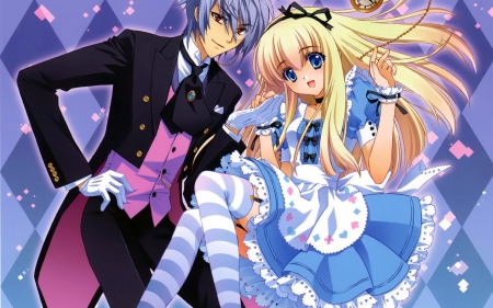 Alice & The White Rabbit - alice, alice in wonderland, art, anime, white rabbit, fantasy