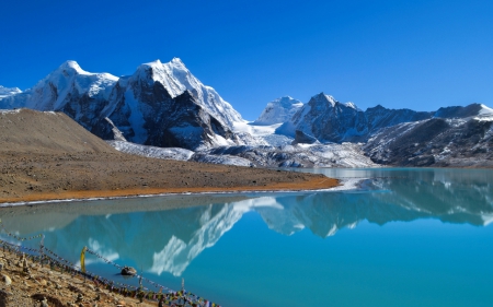 Turquoise lake - lake, sky, winter, nature, mountain, snow