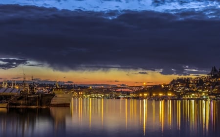 Wonderful bridge - sky, ship, cloud, river, bridge