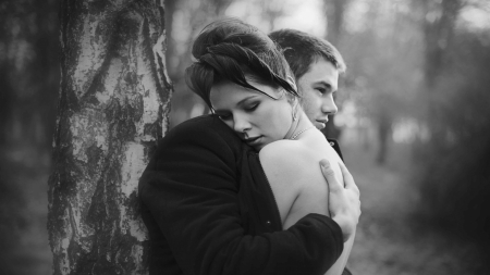 â™¥ - love, black and white photo, embrace, couple