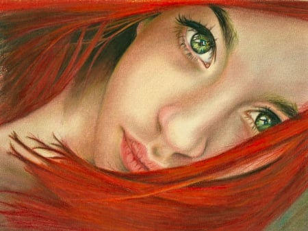 Redhead in Pencil - women, redhead, fantasy, pencil