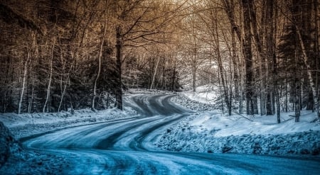 Winter - road, Winter, landscape, forest