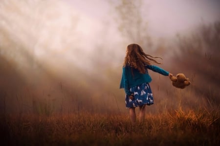 A small girl - girl, fog, toy, A small