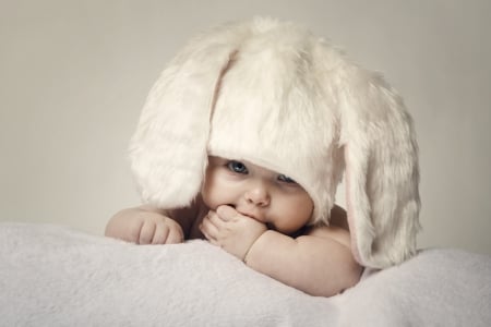 Baby in hat - ears, baby, hat, hand