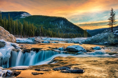 Sunrise - river - forest, mountain, sunrise, river