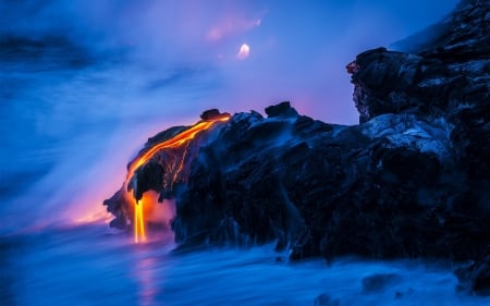 lava flow - lava, rock, ocean, flow