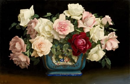 roses - art, flowers, roses, pink