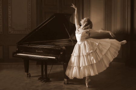 Classic Dance - woman, dancer, dance, female, girl, ballet, music, room, classical, instrument, piano, classic