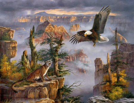 wildlife - eagle, montains, art, wildlife