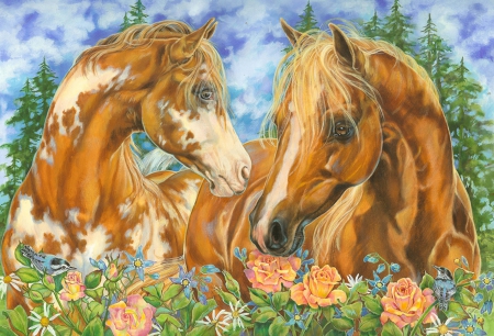 truelove - horses, nature, art, truelove, flowers