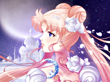 Serenity - moon, anime, blue, mikuhoshi feli, girl, pink, sailor moon, manga, white, serenity, luna