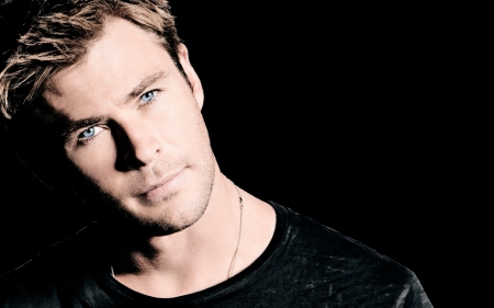 Chris Hemsworth - black, actor, Chris Hemsworth, man, blue eyes