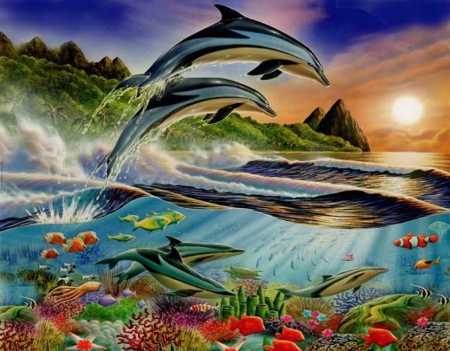 Atlantic Dolphins - dolphins, ocean, art, atlantic