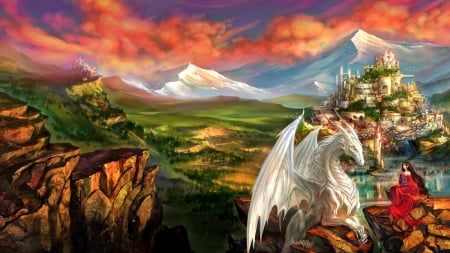 Sylvia - women, elf, landscape, magic, dragon, fantasy