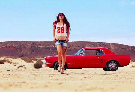 Mustang Gal - sand, ford, model, outdoors