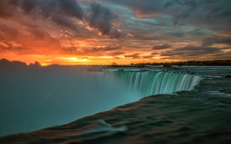 sunset over niagra falls - niagra, sky, sunset, waterfall