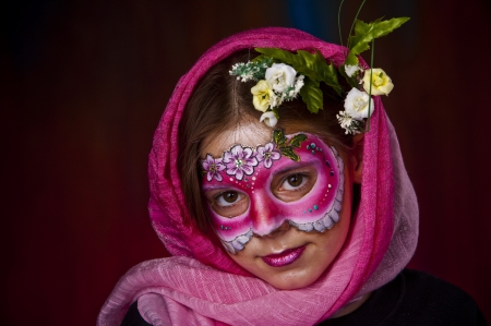 Lovely Girl Painting - veil, beautiful, girl, lovely, pink, sweet, flowers, fantasy, mask, painting, digital, cute, art