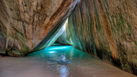 Cave - cliffs, caves, water, sand