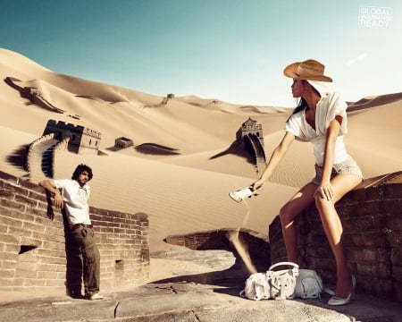 Global Warming Ready - style, girls, western, women, models, hats, cowgirls, male, brunettes, fun, female, desert, fashion