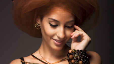 Woman in a Hat - jewelry, makeup, female, hat