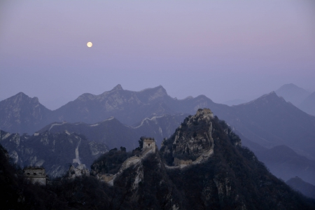 The Great Wall by Moonlight - space, cool, fun, moon, nature, mountain