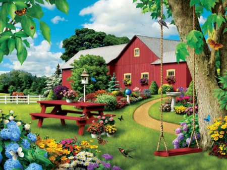 Picnic Paradise - flowers, nature, farm, Picnic, Paradise