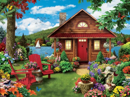 Waterfront - nature, garden, hause, Waterfront, cottage