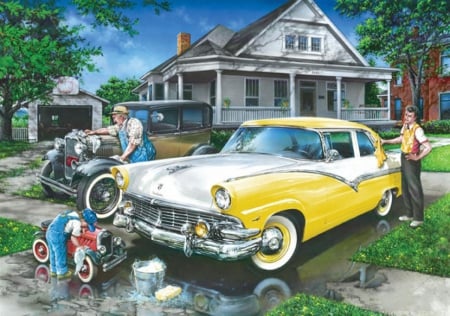 Three Generations - cars, generation, hause, art