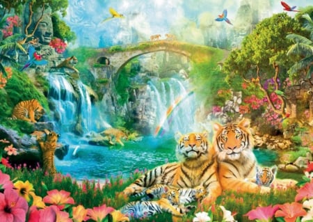 Tiger Grotto - nature, magic, grotto, waterfall, tiger, garden, heaven