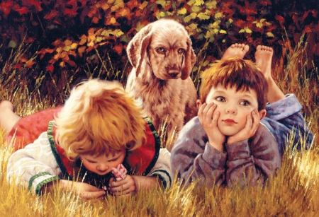 Daydreaming - happy, freinds, childrens, nature, day, dog