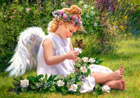 Garden Angel - Garden, flowers, field, Angel