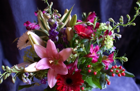 Flower Bouquet - blossoms, alstroemeria, colors, lily, gerbera