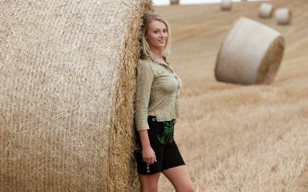 ~Cowgirl~ - hay, cowgirl, bales, field, blonde