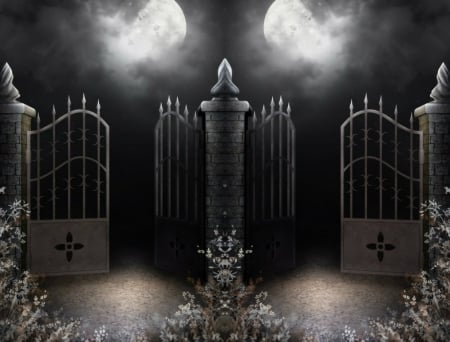 Dark Place - moon, gates, dark, fantasy