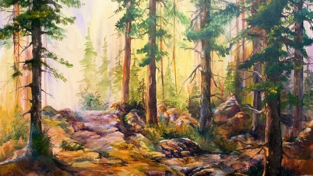 Forest Painting - trees, painting, forest, art, woods