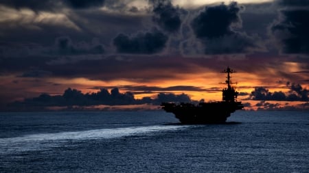 Carrier at Sunset F2 - carrier, photography, boat, military, sea, ocean, photo, wide screen