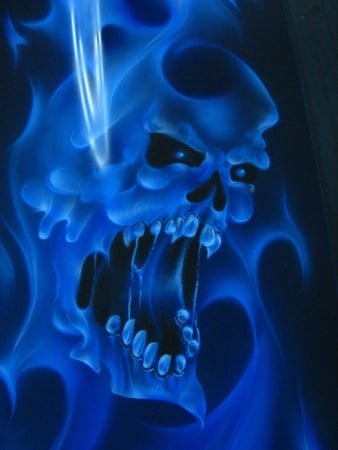 blue - skull, sidewys, firiey, blue