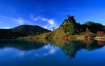 Autumn Forest - autumn forest, mountains, lake, reflection