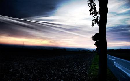 Sunset - nature, photoshop, clouds, tree, sunset, road