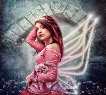 Pink Butterfly - abstract, art, lady, pink