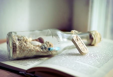 SOS - book, bottle, abstract, soft