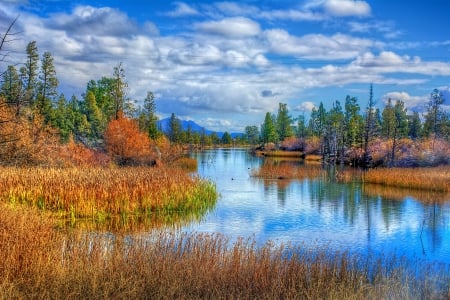 AUTUMN LAKE - sky, lake, landscape, nature, reflection, forest, clouds, splendor, beautiful place, enchanting nature