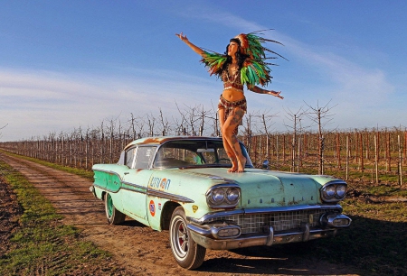 Indian Lady - classic, field, blue sky, model