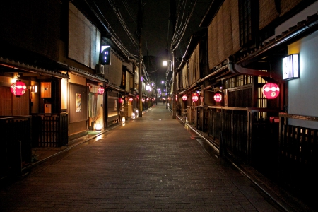 Geisha Street - gion, geisha, night, kyoto, lantern, street, oriental, japan, japanese